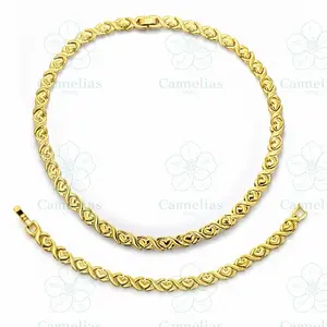 14k Gold Plated set Heart Shaped XOXO Choker 18 inches and 7.5 inches also 20 inches set bracelet for Women CODE SET0077S