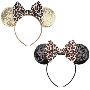 AQOKKA Mouse Ears Headbands with Bow Minnie Ears Cosplay Costume Hair Accessories for Women Birthday Party Decoration