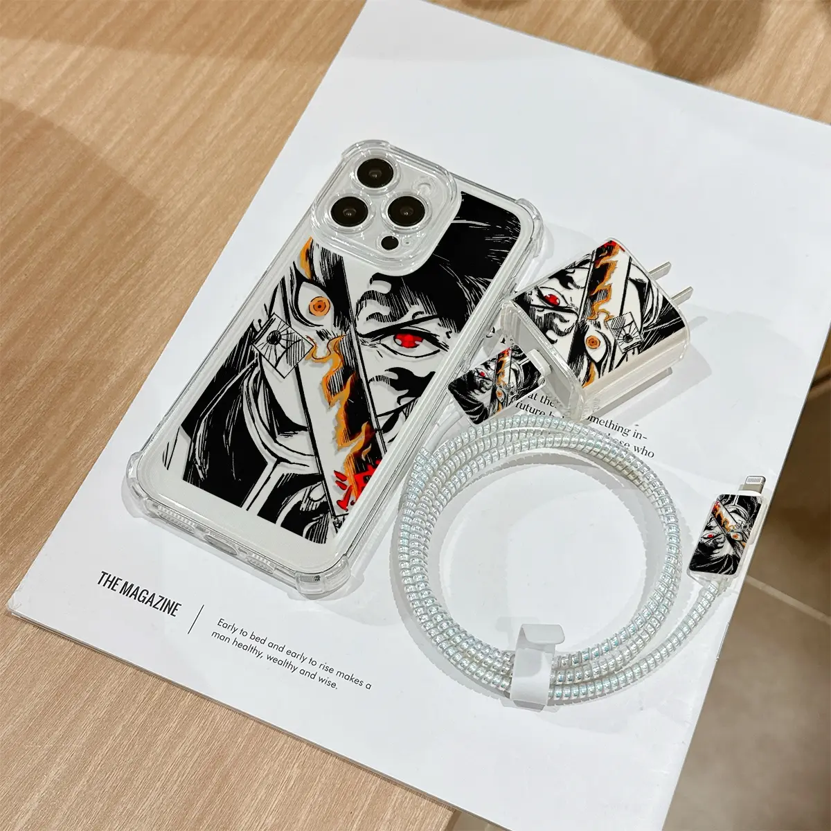 6 Piece Anti-Drop Anime Phone Case Set, Includes Charger Cover & Cable Protector, Tpu Material, Fits iPhone Models, Perfect Gift