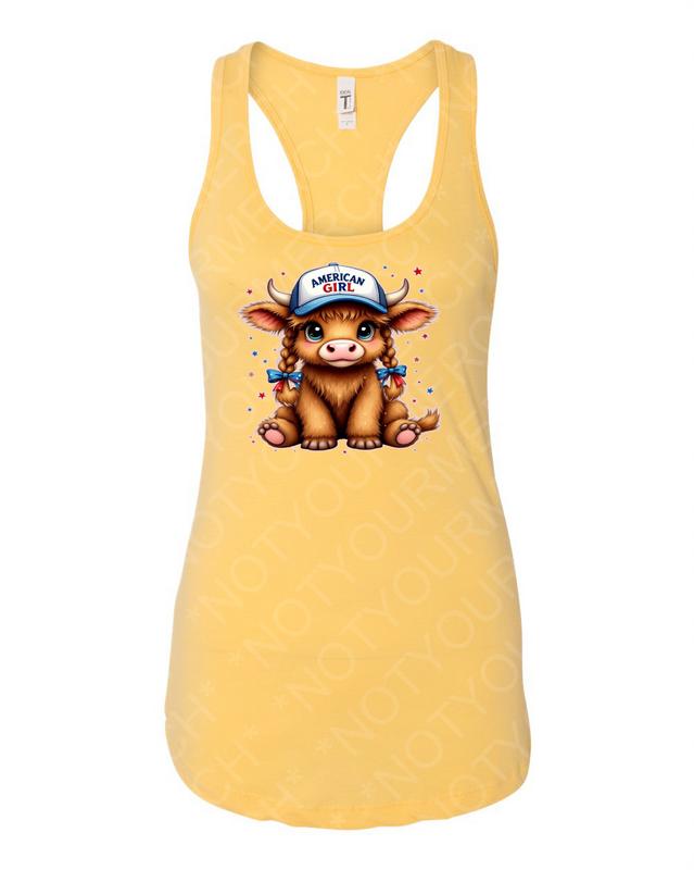 American Girl Highland Cow Tank – Cute Patriotic Animal Top