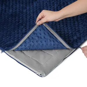 15 lb Weighted Blanket | Silky MicroPeach Fabric | 60”x80” | Queen Size | Royal Navy | Exclusive Stay-Put Zipper System