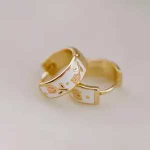 LATS White Pink Enamel Tulip Floral Tea Cup Hoops Earrings for Women Spring Summer 14K Gold Plated Jewelry Fashion Accessories