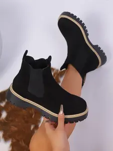 Women's Thick Sole Heel Pull On Boots Above Ankle Below Knee, PU Upper Rubber Sole Material, Versatile Casual Shoes for Daily Wear（gift）