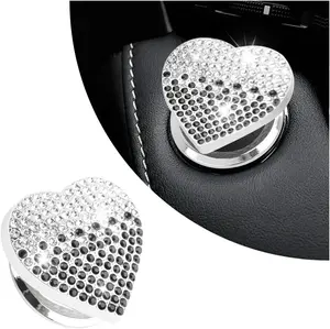 Bling Push Start Button Cover with Rhinestone,Heart Push to Start Button Cover Car Accessoriesfor Car Decor,Diamond Engine Start Buttons Cover Car Stuff Interior for Women & Girl