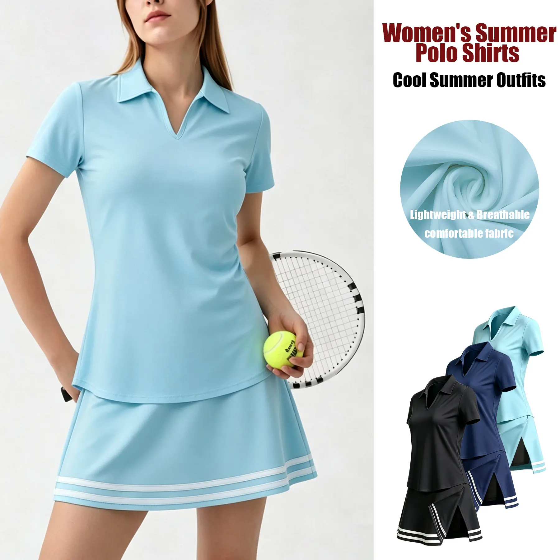 Women's Polo Shirt & Tennis Skort Set 2 Piece Matching Outfit, Golf Outfit for Women, Tennis Outfit, Pickleball Outfit, Athletic Activewear Set, Workout Clothes, Summer Casual Travel Outfit, Breathable Lightweight Quick Dry Stretch Sportswear