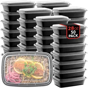 50-Pack 28 oz Reusable Meal Prep Containers Microwave Safe BPA-Free Food Storage with Lids Dishwasher & Freezer Friendly Single Compartment Take Out Plastic Bento Lunch Boxes