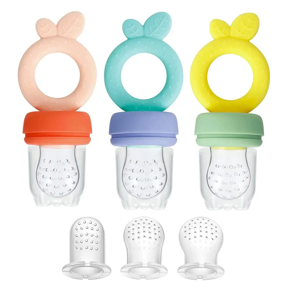 Summer Spring Gift 3 Pack Silicone Baby Fruit Food Feeder Pacifier with 3 Sizes Silicone Pouches, BPA Free Mesh Feeder for Infants