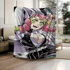 1Pc Kanroji Mitsuri Nezuko digital pattern printed blanket Soft warm blanket Suitable for bedrooms, guest rooms, living rooms, student dormitories, car sofas, and travel multifunctional blanket Suitable for all seasons Ideal for gift giving Christmas