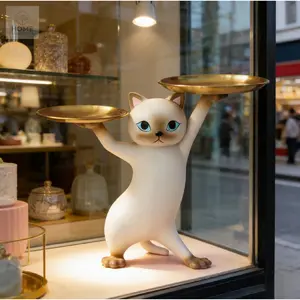Cat Design Serving Tray Statue, 1 Count Creative Desktop Storage Ornament, Decorative Figurines for Home Display, Cute Accent Decor for Living Room, Bedroom or Office, Stylish Room Accessories