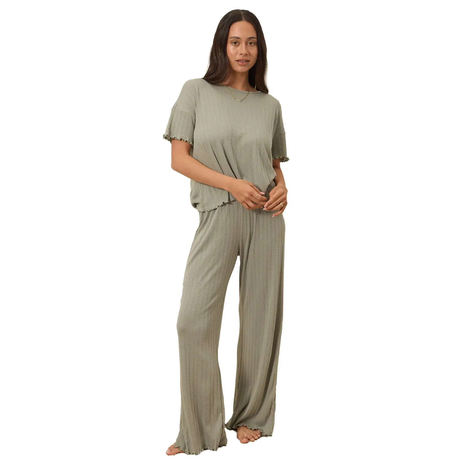 Solly Baby Women's Pointelle Modal Pajama Set - Buttery-Soft Short-Sleeve Top and Wide-Leg Pregnancy Pants, Nightwear, Shortsleeve, Cotton