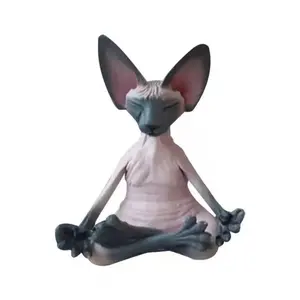 Sphynx Cat Yoga Figurine - Meditating Cross-Legged Resin Statue, Matte Handcrafted Zen Ornament, Home Desktop Decoration, Unique Gift for Cat Lovers adorable collectible