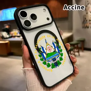 Compatible with iPhone 17 Pro Max 16 Plus 15 14 13 12 11 Air E Magnetic Phone Case El Salvador Emblem Pattern Acrylic Back Matte TPU Edges Bumper Sockproof Cover