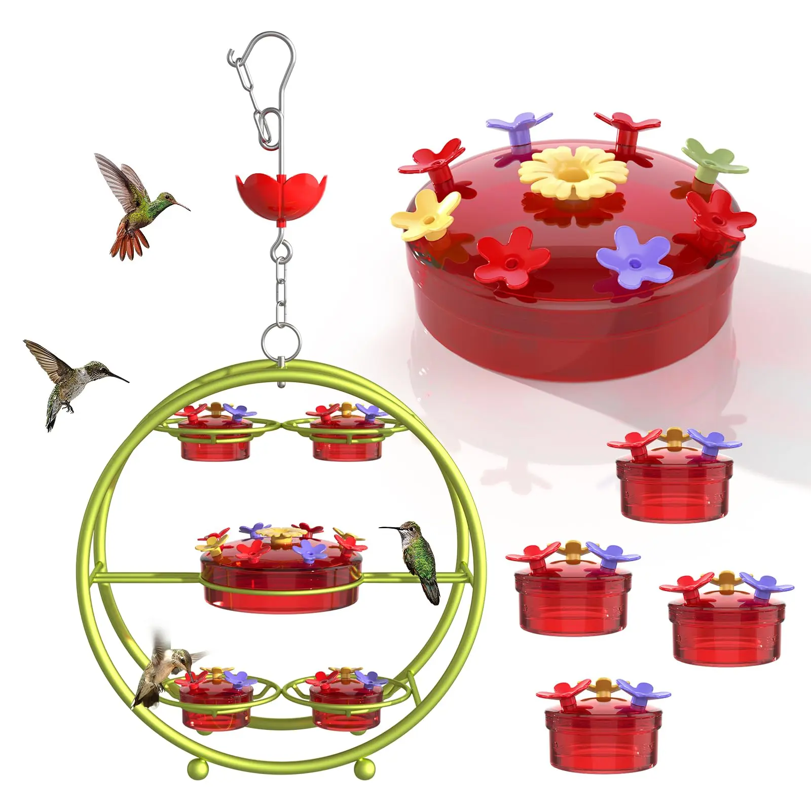 Hummingbird Feeders for Outdoors Dreamdrawer Hummingbird Feeder top Filling, Multilayer Design, Containing Ant Moat, 5 Metal Stations,20 Feeding Ports, Outside & Backyard Deco, Leak ProofFerris(Wheel)