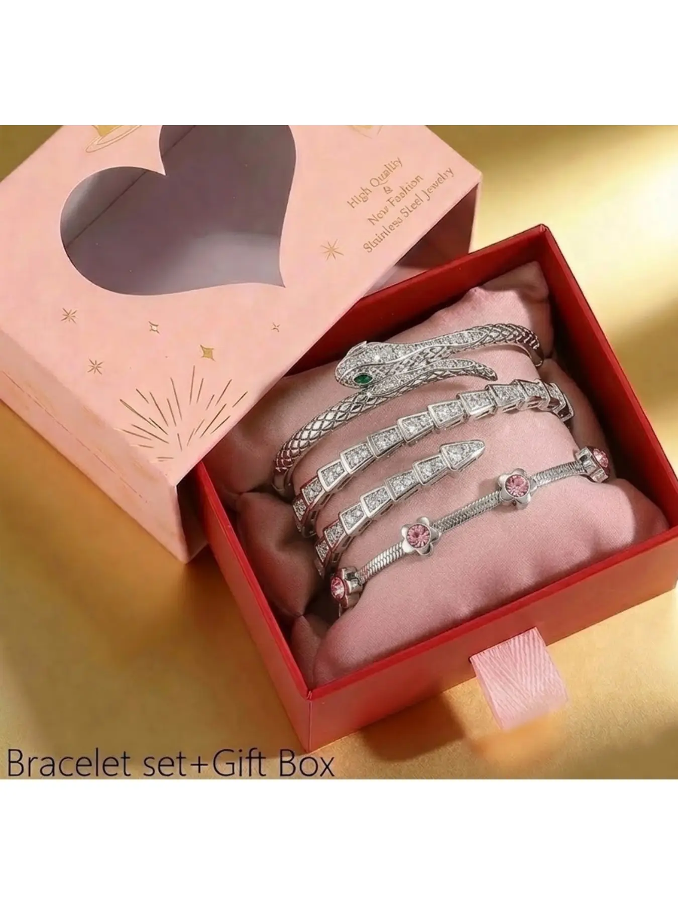 Three piece gift box set of silver snake, high-end and elegant, preferred gift choice, noble and elegant silver snake bracelet