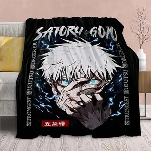 Jujutsu Kaisen Anime Flannel Throw Blanket, Soft Cozy Blanket for Bedroom Sofa Bed Travel and Anime Fan Decor