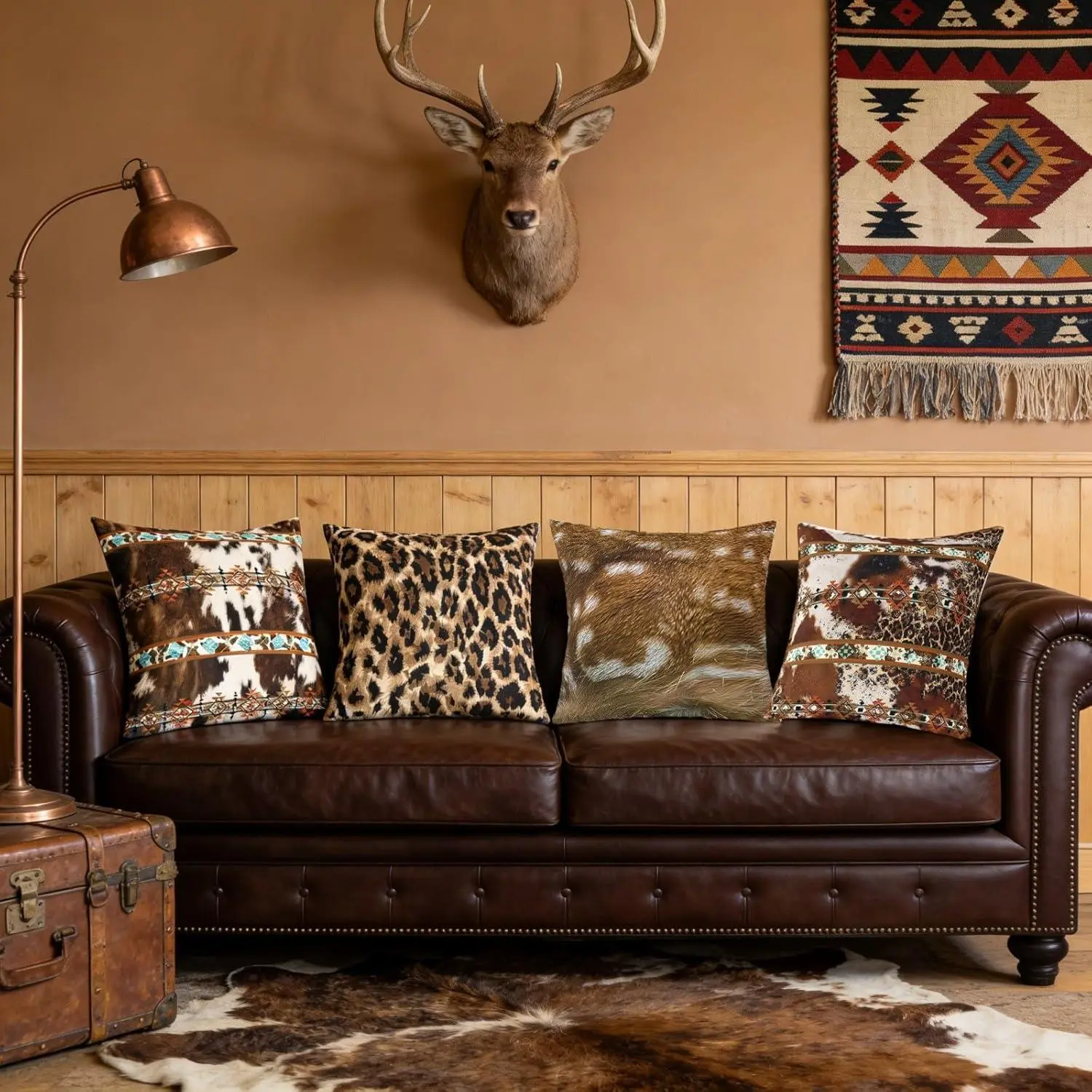 Leopard Print Throw Pillow Covers Western Throw Pillows Covers,Cowhide 6 Pillow Inserts Animal Hide Cushion Covers(Inserts Not Included)