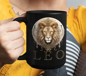 Zodiac coffee mug, leo zodiac mug, lion coffee mug, gift for her, leo sign mug, astrology coffee mug, black mug