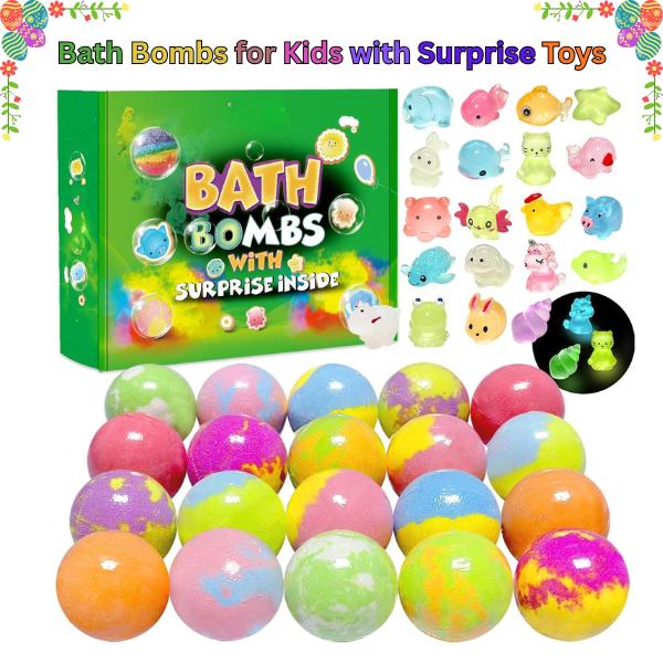 20 Pack Kids Bath Bombs with Toys, Easter Bath Bomb Gift Set, Bubble Bath Fizzies, Easter Basket Stuffers for Boys & Girls”
