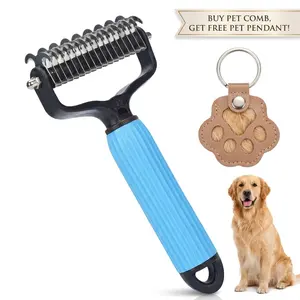 Double-Sided Metal Pet Detangling Slicker Brush for Dogs - Easy-to-Use Grooming Tool with 1-Click Cleaning, Beauty/Hair Care, Shedding Remover, Deshedding Brush