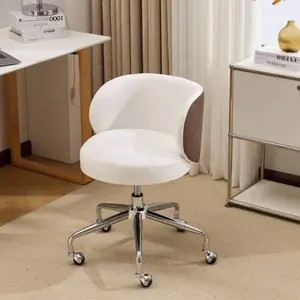 Cute Small Swivel Desk Chair Comfy With Wheels,Ergonomic Low-Back Lumbar Support Vanity Nail Tech Rolling Task Stool Chair For Home Office,Height Adjustable,PU Leather Silver&Suede Black