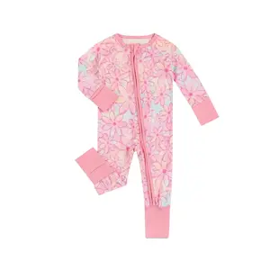 MIOZING baby jumpsuit, baby girl sleepwear, 0-3 year old children's jumpsuit, pink flower print, bamboo fiber zipper, Halloween and Christmas costume registry southern  baby  clothes