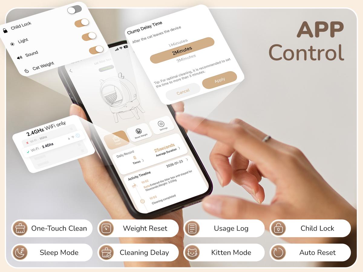 Furrykiddy Automatic Self Cleaning Litter Box, Cat Litter Box with APP Control, 65L Globe & Dual Safety Sensors, Robot Litter Box, 2 Roll Garbage Bags and Litter Mat, <35DB, for Multiple Cats