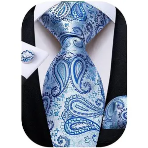 DiBanGu Mens Paisley Tie Sets Silk Jacquard Woven Floral Necktie and Pocket Square Cufflinks Wedding Business Party