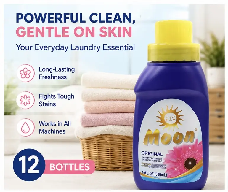 12 Pack Moon Original Laundry Detergent Liquid, New Upgraded Phosphate-Free Clothes Wash Care, 10 FL OZ (306ml) Per Bottle