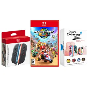 Nintendo Switch 2 Joy-Cons Blue/Red with Mario Kart World and MightySkins Code Bundle