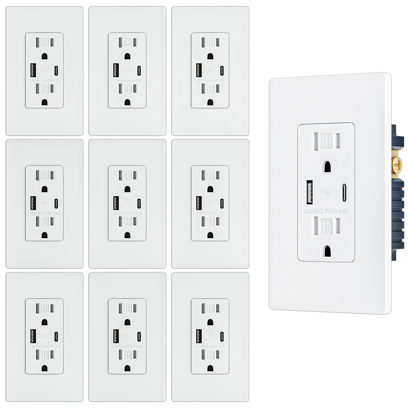 BRILLTECH 15 Amp USB A & USB C Receptacle Wall Outlet with Tamper-Resistant Screwless Wall Plate BRILLTECH 15 Amp USB A & USB C Receptacle Wall Outlet with Tamper-Resistant Screwless Wall Plate