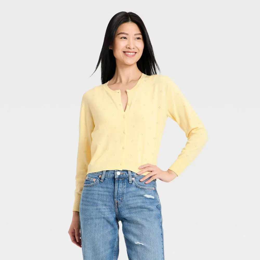 Women's Pointelle Button-Down Cardigan - A