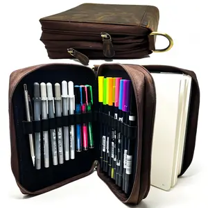 Deluxe Leather Journal Cover and 16 Pen Loop Case for Artists, Writers & Creatives