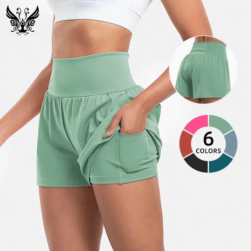 KAMB Women's High-Waisted Lined Athletic Shorts - Lightweight Compression, Tummy Control, Anti-Chafing, Built-in Liner, Side Pockets for Gym, Running, Casual Fitness Training, Lined Shorts, Athletic Shorts Casual