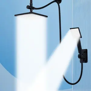 1 set of large flow square rain shower set, Shower Head Ensemble, handheld shower and fixed shower head combination, extra long hose, shower rack, 3 way diverter, bathroom hardware shower accessories