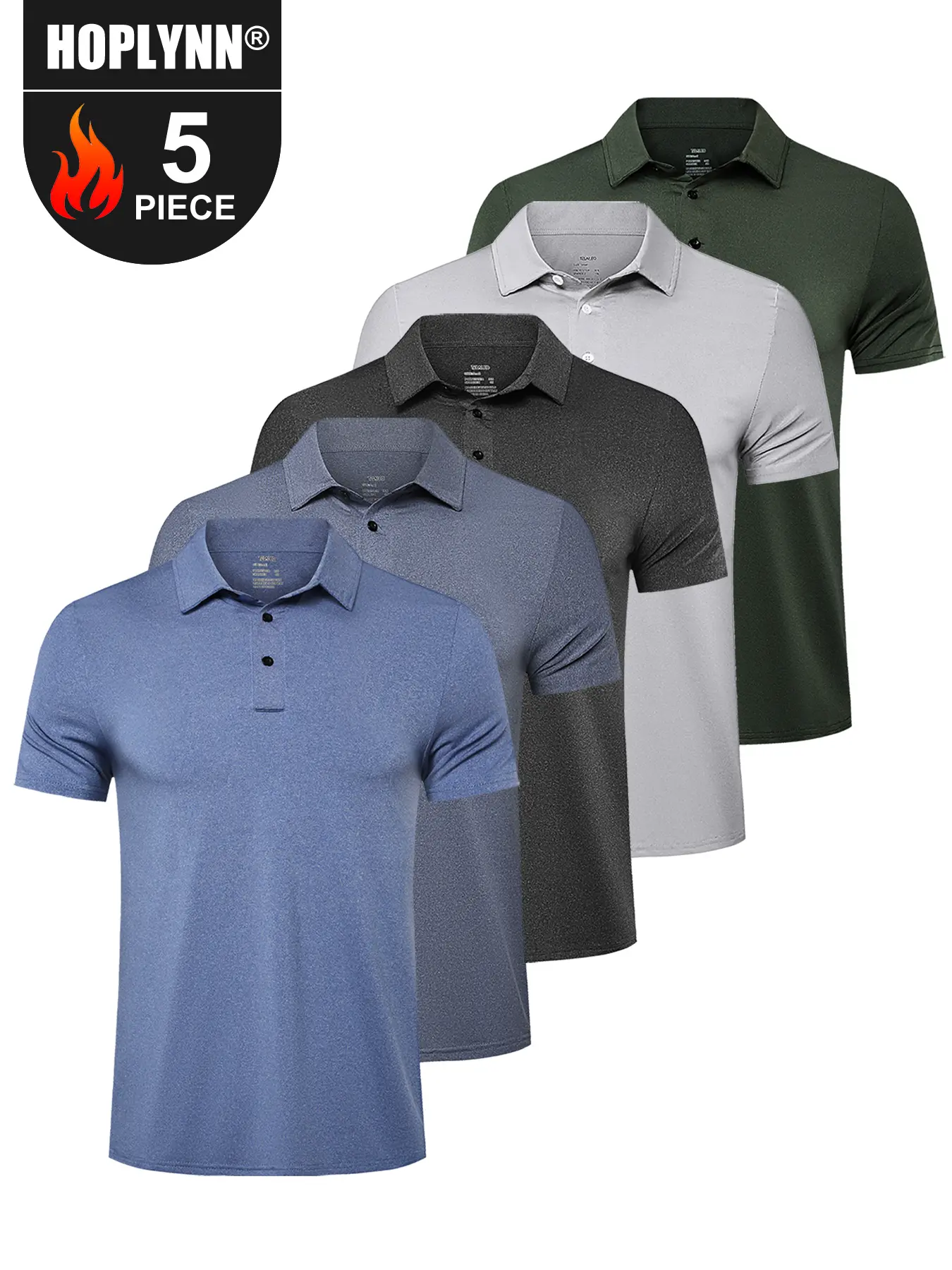 HOPLYNN 5 Pack Mens Polo Shirts Quick Dry Short Sleeve Golf T Shirt Performance Moisture Wicking Casual Workout men's clothing  workout clothes men workout tops  sun shirts for men Compression Sports Tee
