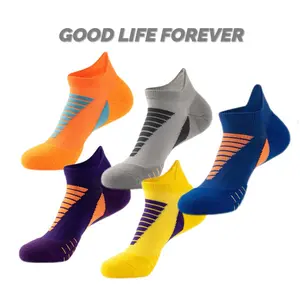 GOOD LIFE FOREVER Men's Short Sweat-Absorbing & Wear-Resistant Sports Socks in Orange Gray Purple Yellow & Blue for Daily Commuting