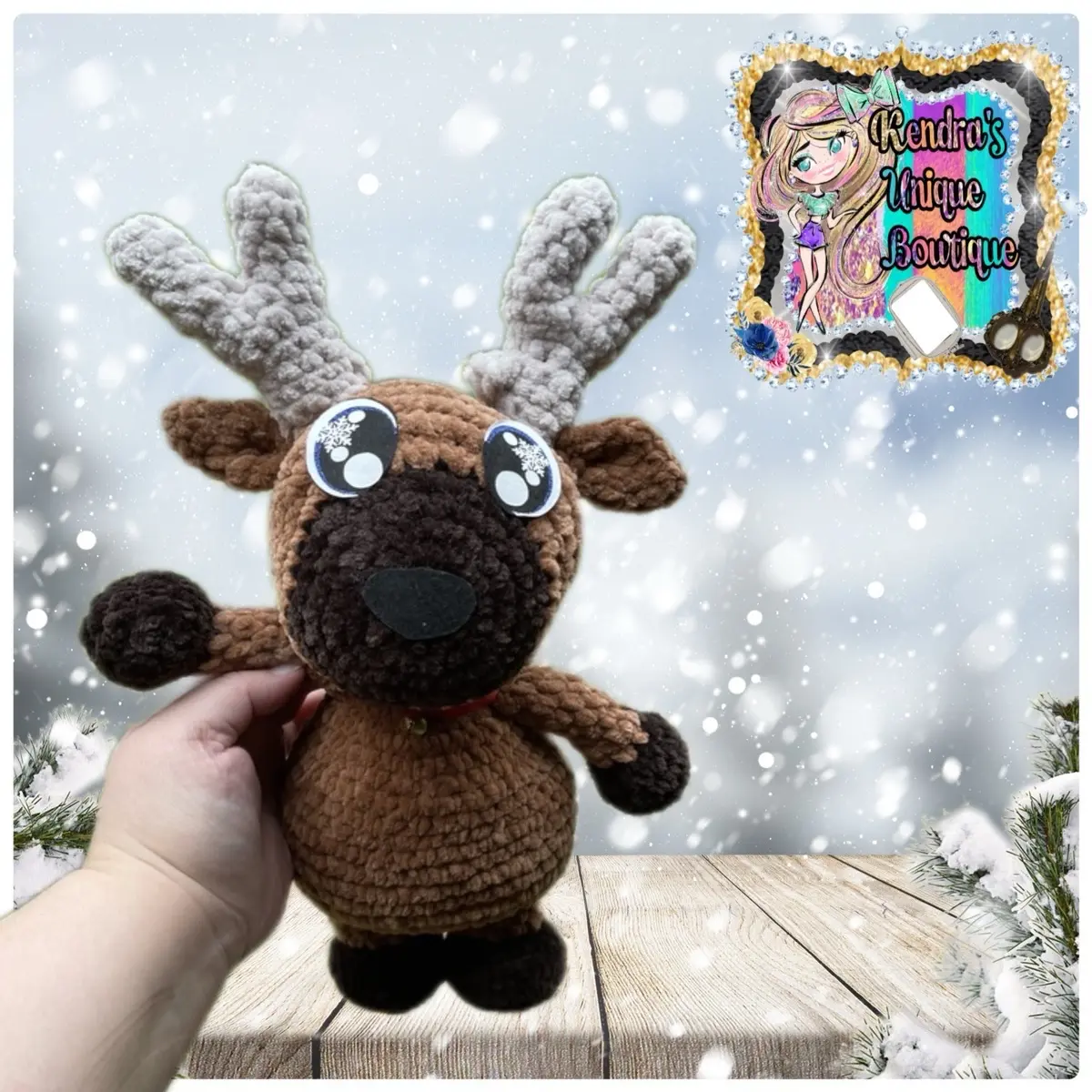 Dark Brown Reindeer Crochet Plushie, Christmas plushies, Christmas, soft, Christmas reindeer, Santa’s reindeer
