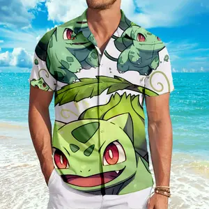 Hawaiian Shirt for Men, Bulbasaur Gang Poke mon Hawaiian Shirt  Cool Summer Anime Vibes for Men & Fans, Men's Collared Clothes for Beach Vacation, #menwear #shortsleeve #hawaiianshirt
