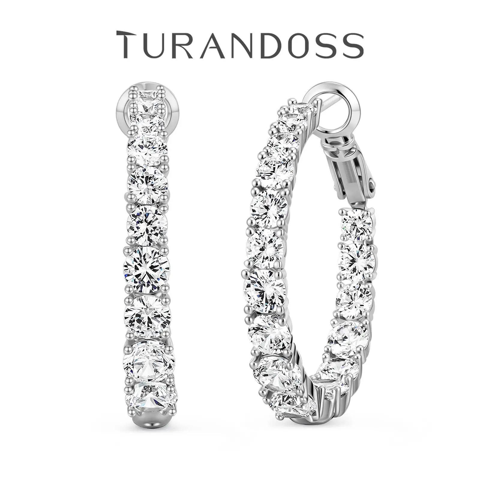 Turandoss Pavé Hoop Earrings for Women, S925 Silver Post Chunky Jewelry with Durable Plating and Premium Shine, Lightweight & Hypoallergenic