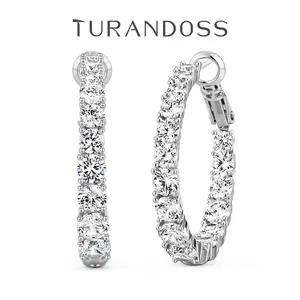 Turandoss Sparkling CZ Hoop Earrings for Women, S925 Sterling Silver Posts Hypoallergenic Huggies, Inside Out Diamond Alternative Jewelry, Valentine's Gift
