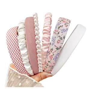 7PCS Floral Padded Headbands for Women & Girls – Non Slip Wide Pearl Set