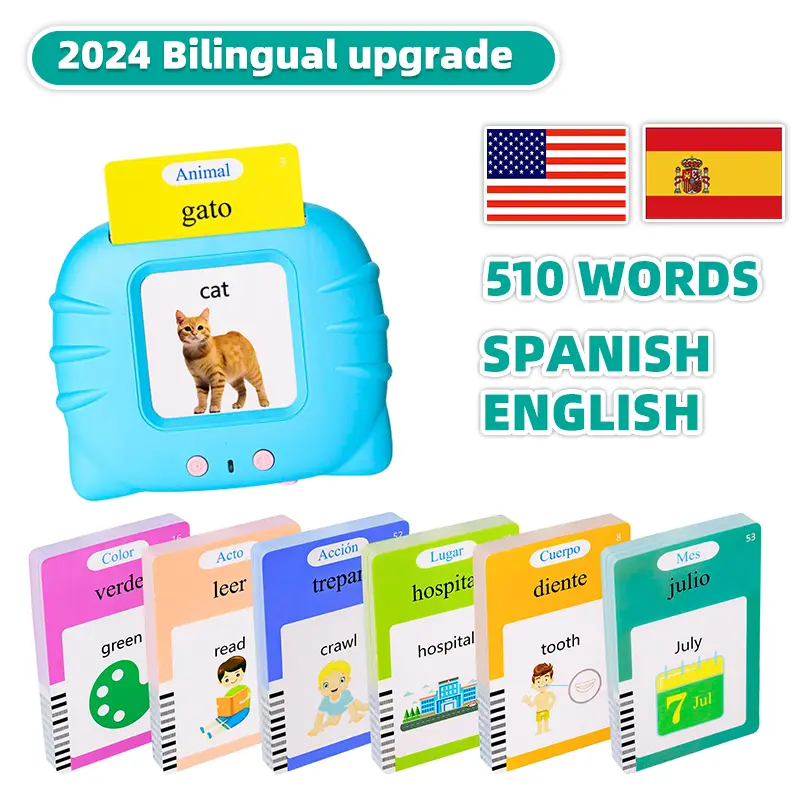 2024 Bilingual English & Spanish Flash Cards for Toddlers, 510 Sight Words, Audible Toys Learning Spanish for Kids Adults, Speech Therapy Toys, Educational Learning Talking Flash Cards 510 Sight Words