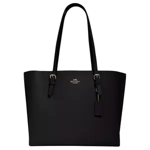 Coach Mollie Leather Tote Bag with Metal Logo for Women in Black