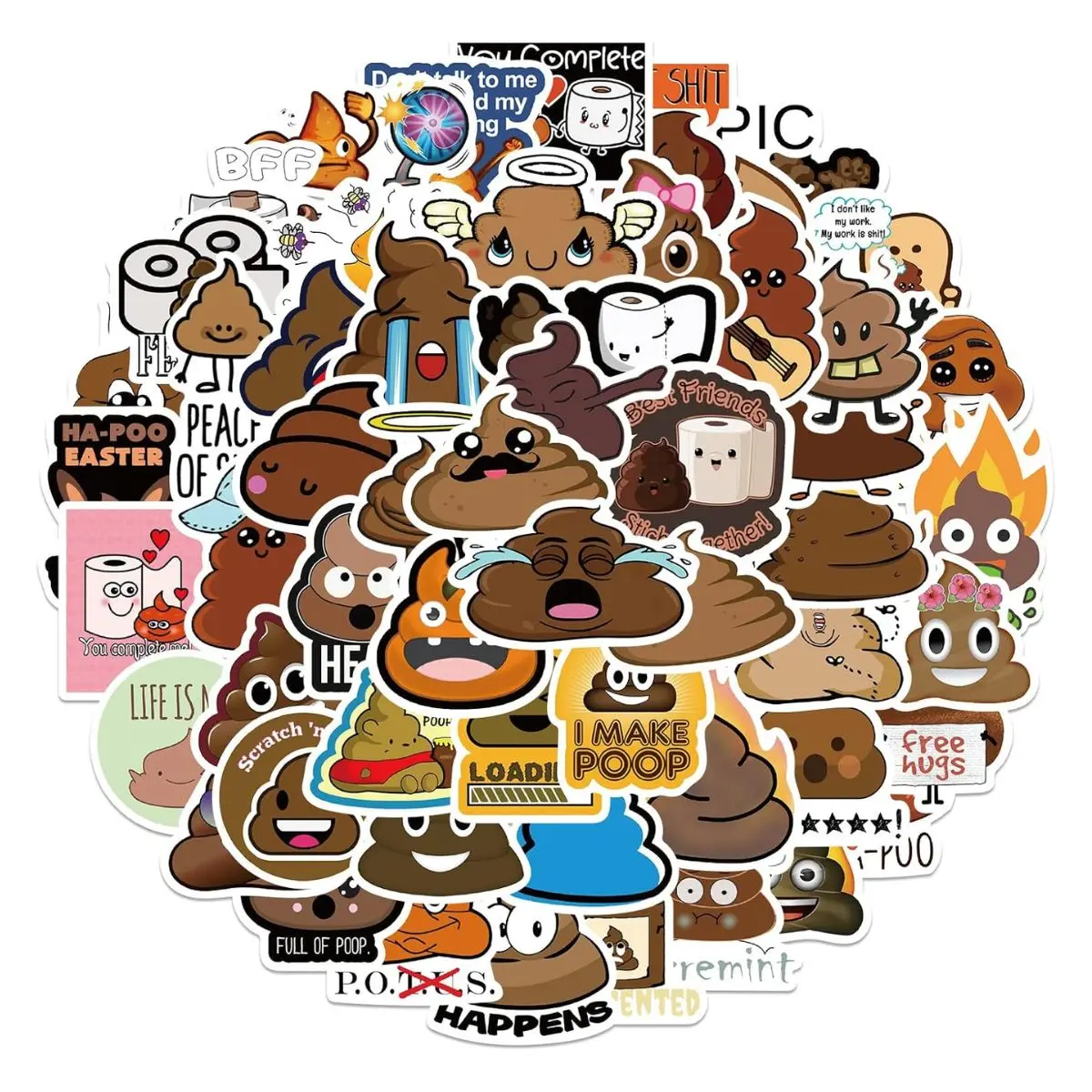 60PCS Funny Poop Stickers – Cartoon Waterproof Vinyl Prank Decals for Laptop, Water Bottle, Phone & Travel Case
