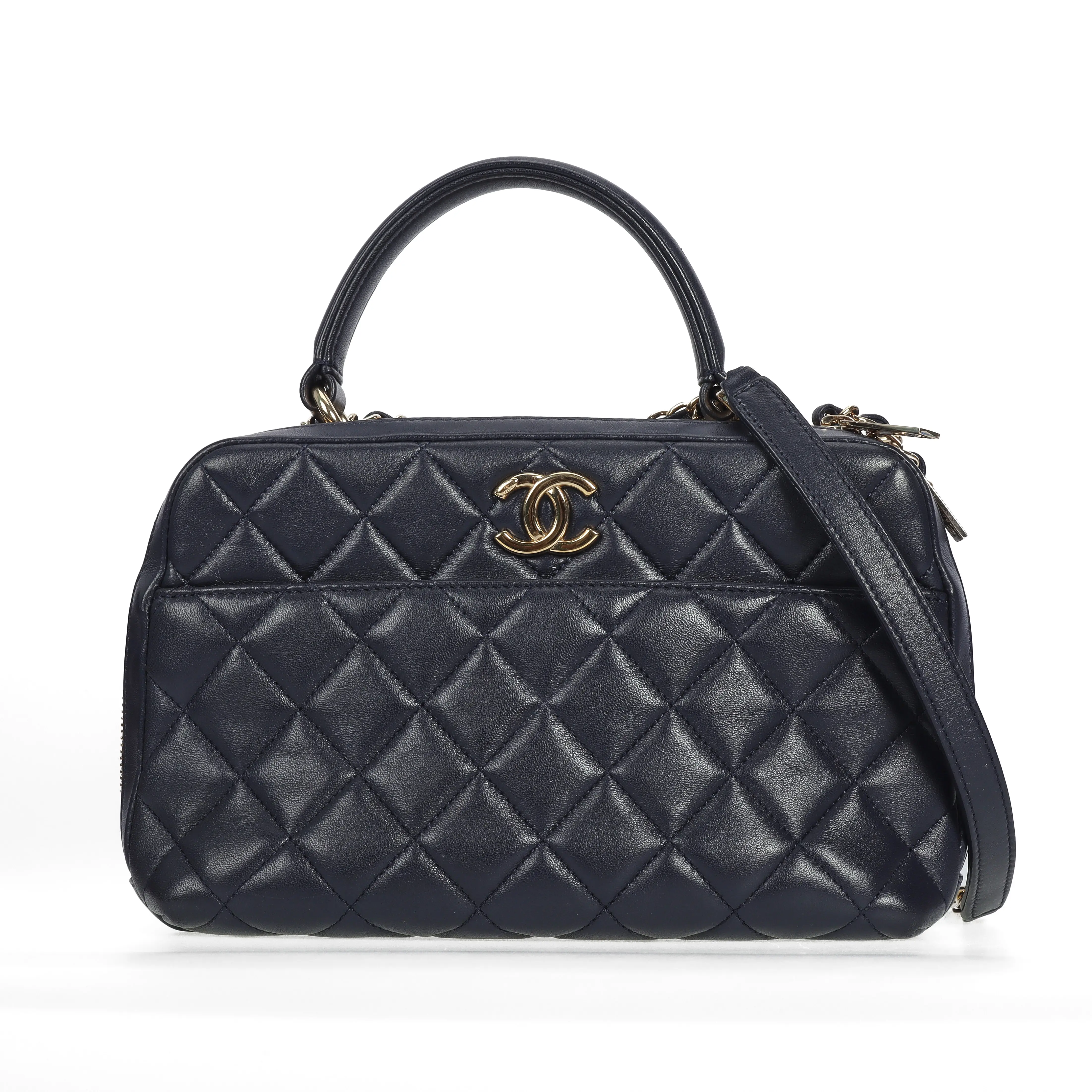 Pre-owned CHANEL Lambskin Crossbody Bag Trendy CC Navy 82379713