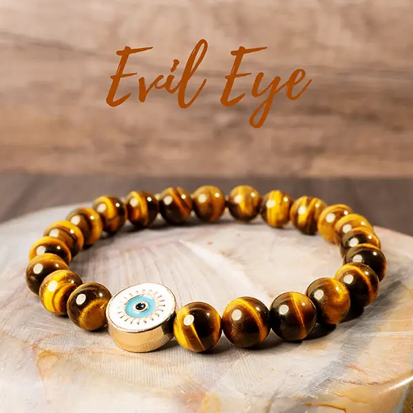 Evil Eye Energy Crystal Bracelet | 8mm Lapis Lazuli, Malachite, Apatite, Peach Moonstone, Howlite, Tiger's Eye, Rose Quartz, Black Tourmaline, Green A