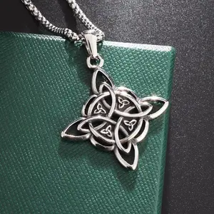 Witch Knot Necklace Stainless Steel Magic Knot Pagan Witchcraft Symbols Pendant Celtic Knot Necklace Jewelry Gifts for Women Charms