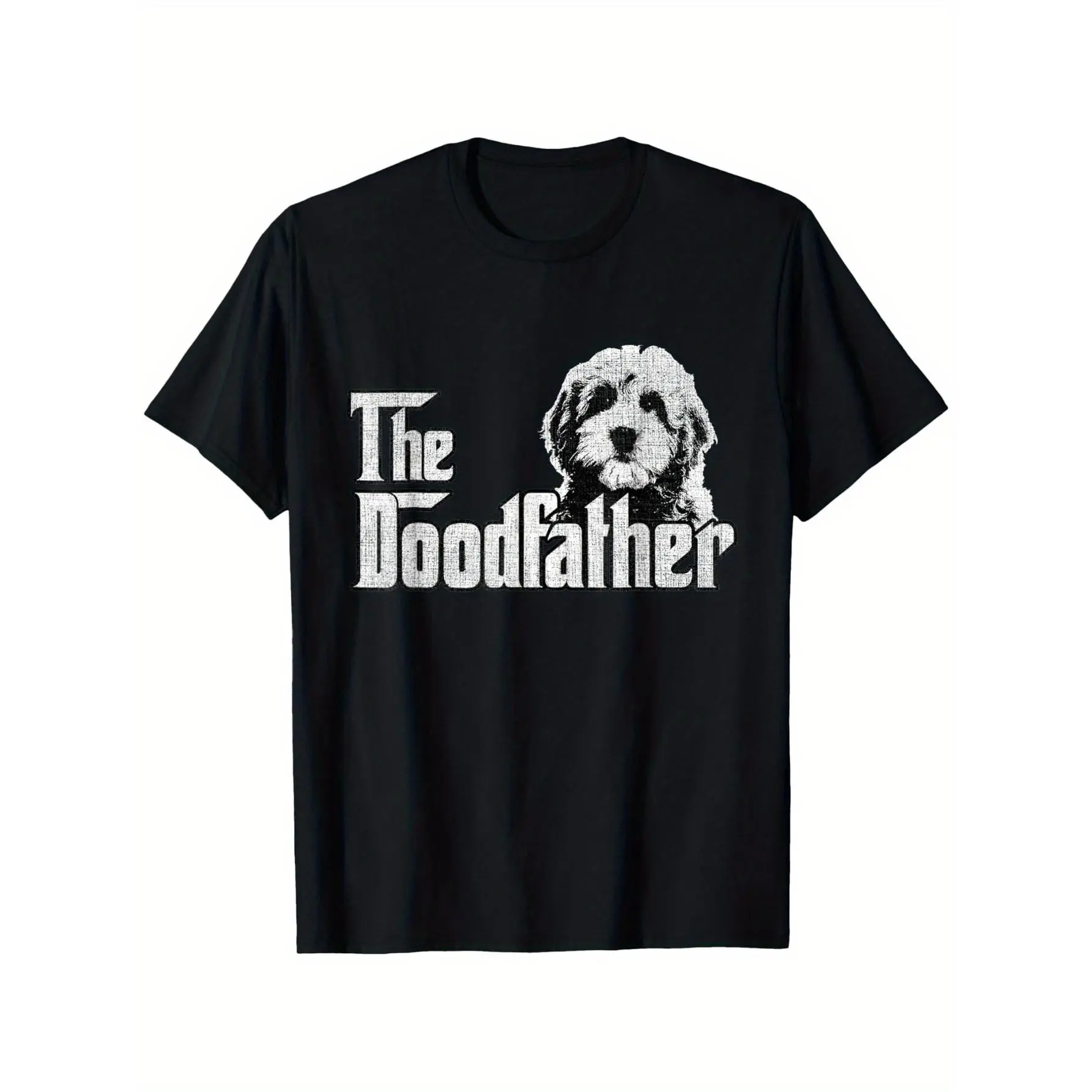 Menswear Short Sleeve T-Shirt, Unisex The Doodfather Goldendoodle Doodle Dad Fathers Day Tee, 100% Cotton Slightly Elastic Round Neck Crewneck, Vintage Metalcore Graphic Y2k Outfit Top, S-XXXL Sizes, Black, Shortsleeve Casual Fit Streetwear