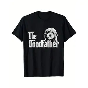 Mens The Doodfather Goldendoodle Dog Doodle Dad Fathers Day T-Shirt - Unisex Casual Round Neck Short-Sleeved Tee, 100% Cotton, Slightly Elastic, S-XXXL Sizes, Vintage Metalcore Graphic, Y2k Outfit Top Black Crewneck