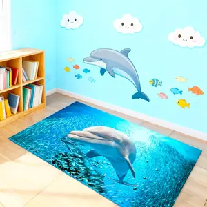 3D Ocean Wall Decal, Dolphin Wall Stickers Waterproof Removable Seascape Floor Stickers for Bathroom Bedroom Living Room Themed Decor 23.6"x35.5"